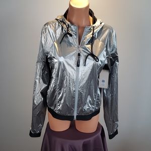 BCBG Silver Reflective Zip-Up Hooded Jacket